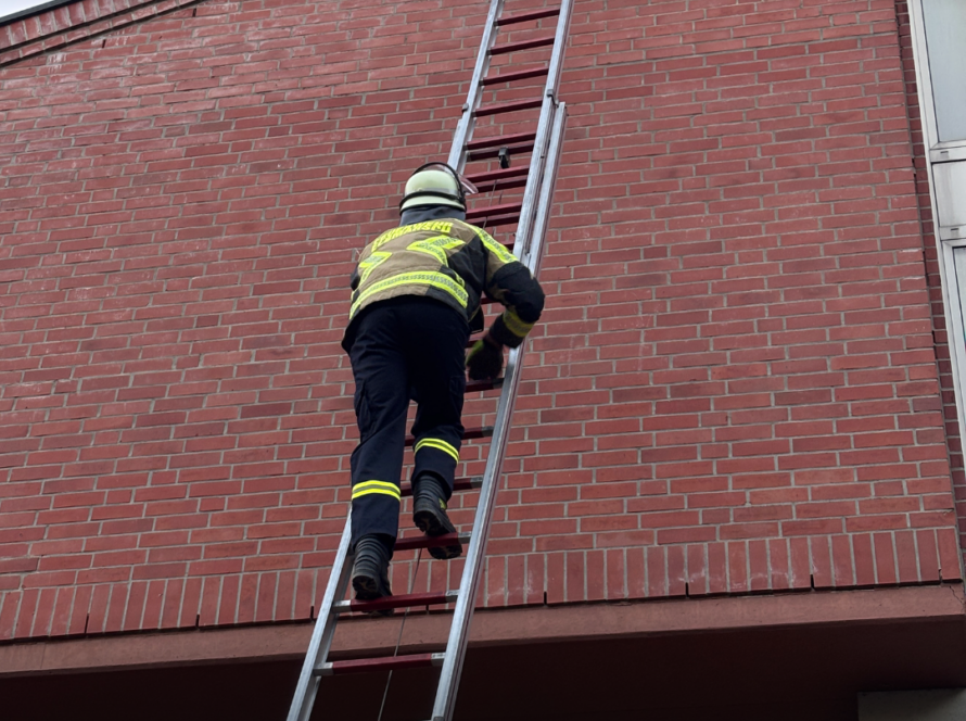 Feuerwehrmann geht eine Leiter hinauf
